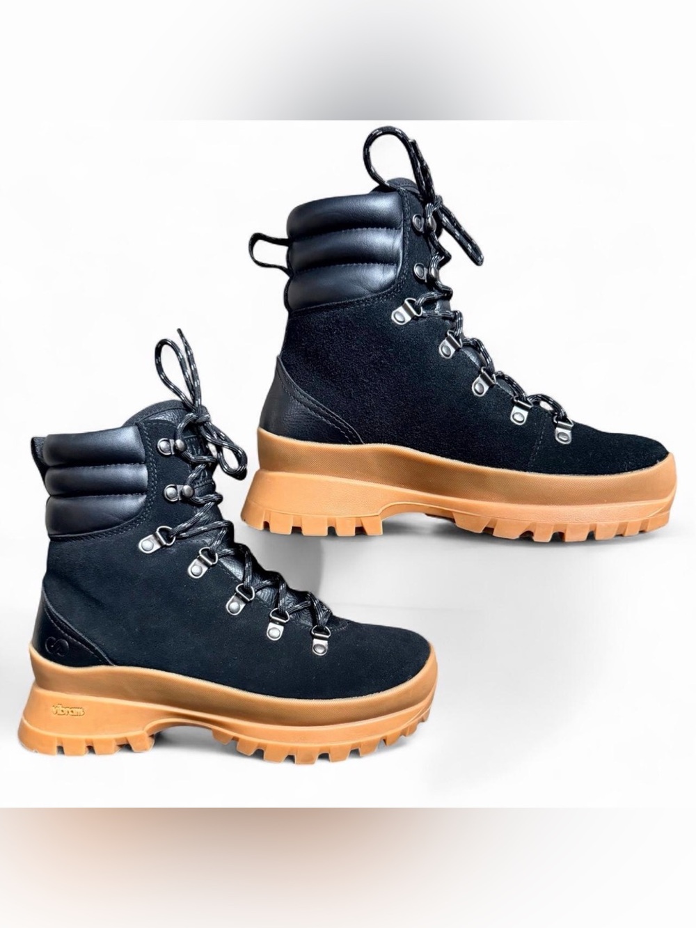 CALIA by Carrie Underwood Black Lace-Up Boots with Tan Lug Sole